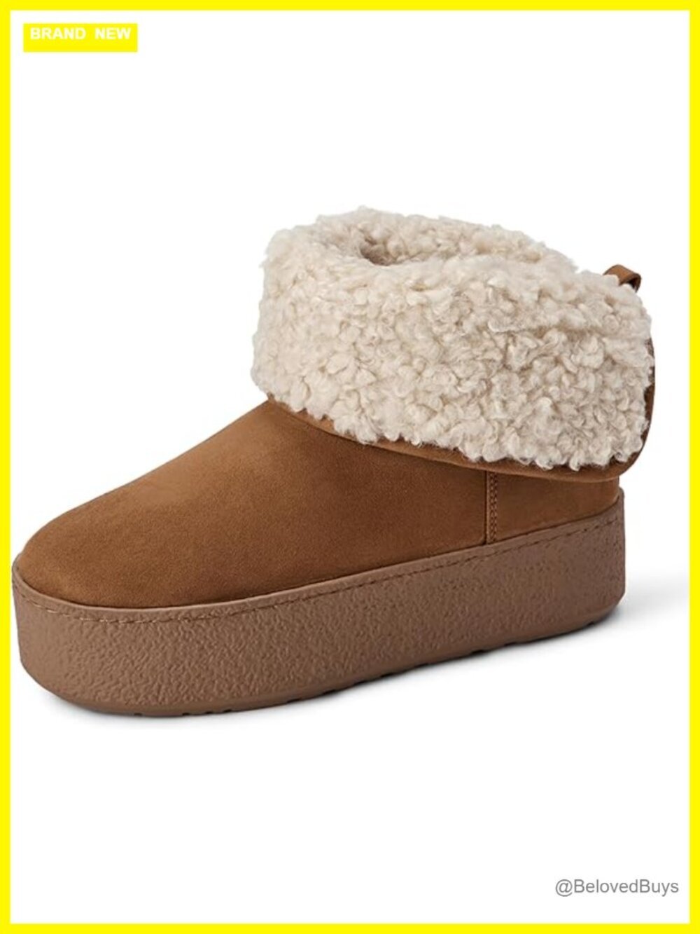 Faux Suede Shearling Lined Platform Ankle Boots Faux Fur Cuff Chelsea Slip On